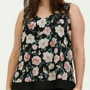 Torrid Black Floral Chiffon Double Layer Tank- Size 4X